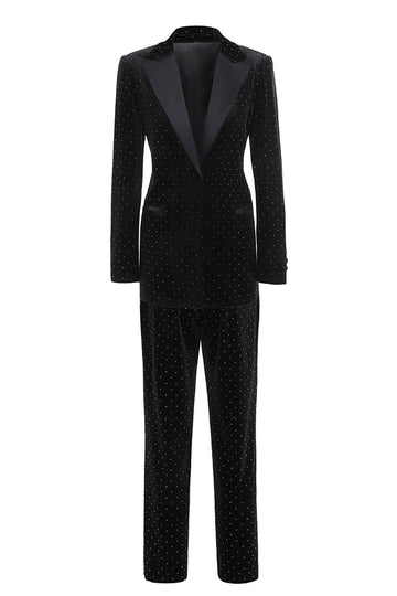 Black Polk Dots Single-breasted Peak Lapel 2 Piece Women's Formal Suit
